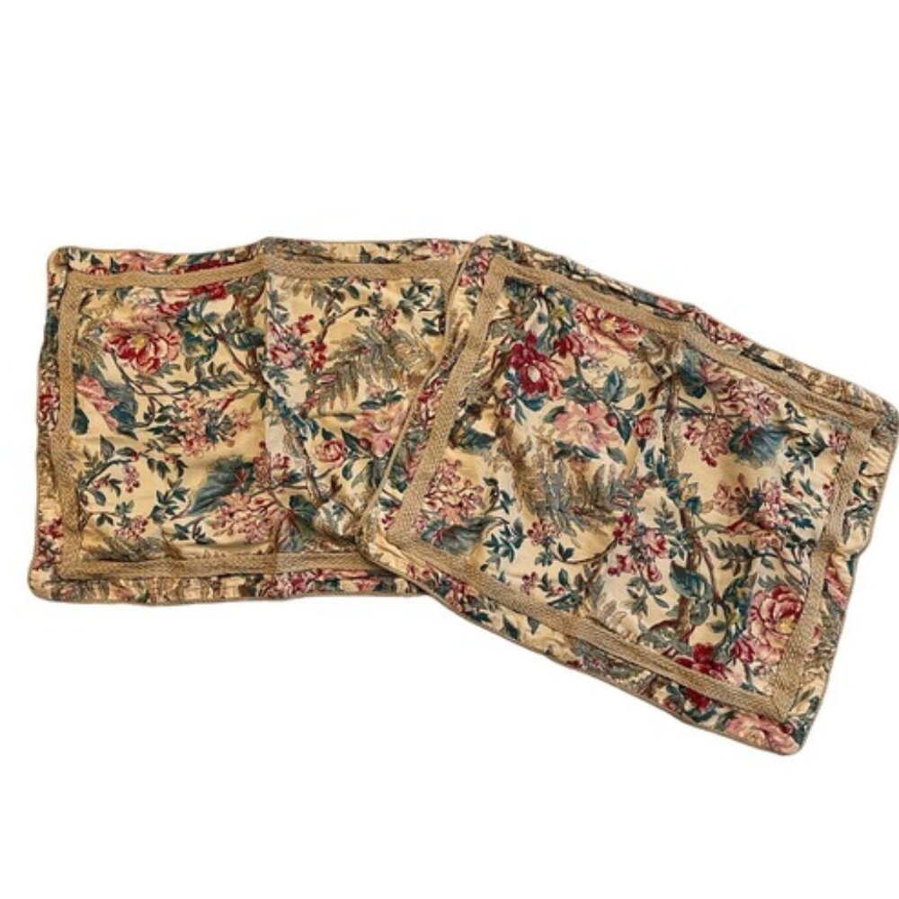 Ralph Lauren TANGIER Set of Two (2) Standard Pillow Shams Floral Jute Trim